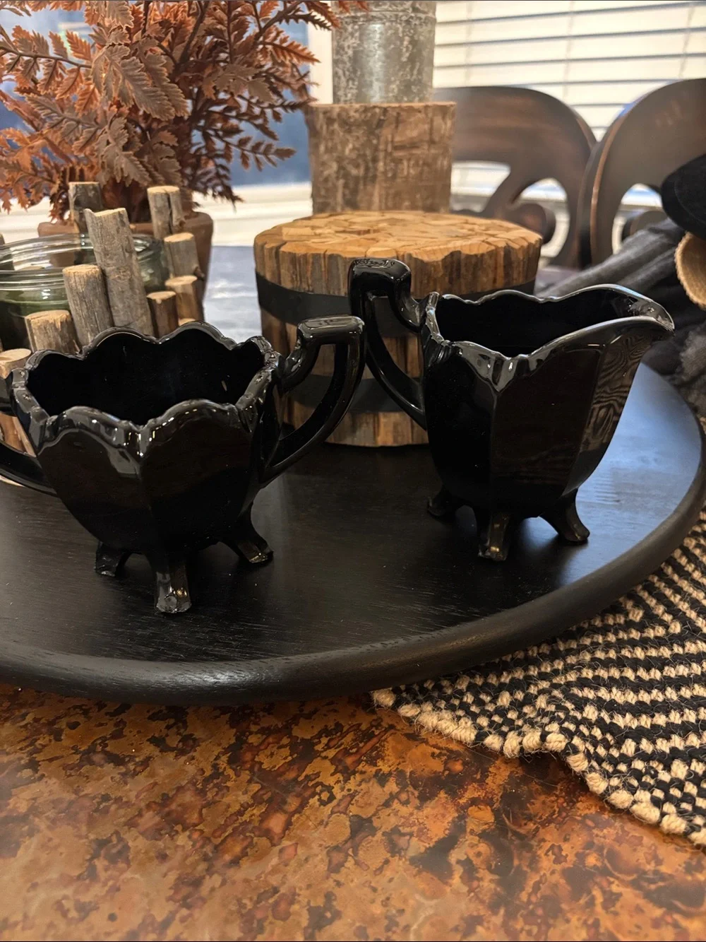 Vintage Black Ceramic Creamer and Sugar Set